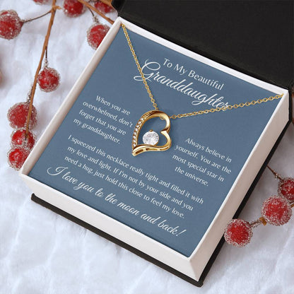 To My Beautiful Granddaughter | Forever Love Necklace Gift | Yellow or White Gold Finish | The Perfect Present to Say "Always Believe in Yourself"