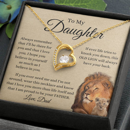 To My Daughter From Dad | Forever Love Necklace Gift | A Perfect Present to Say "This Old Lion Will Always Have Your Back"